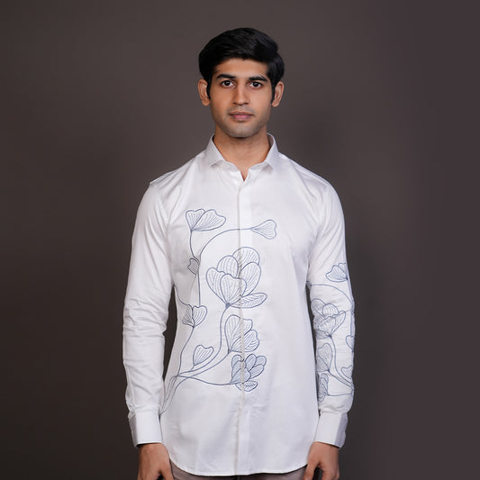 Bright White Floral Flow Shirt