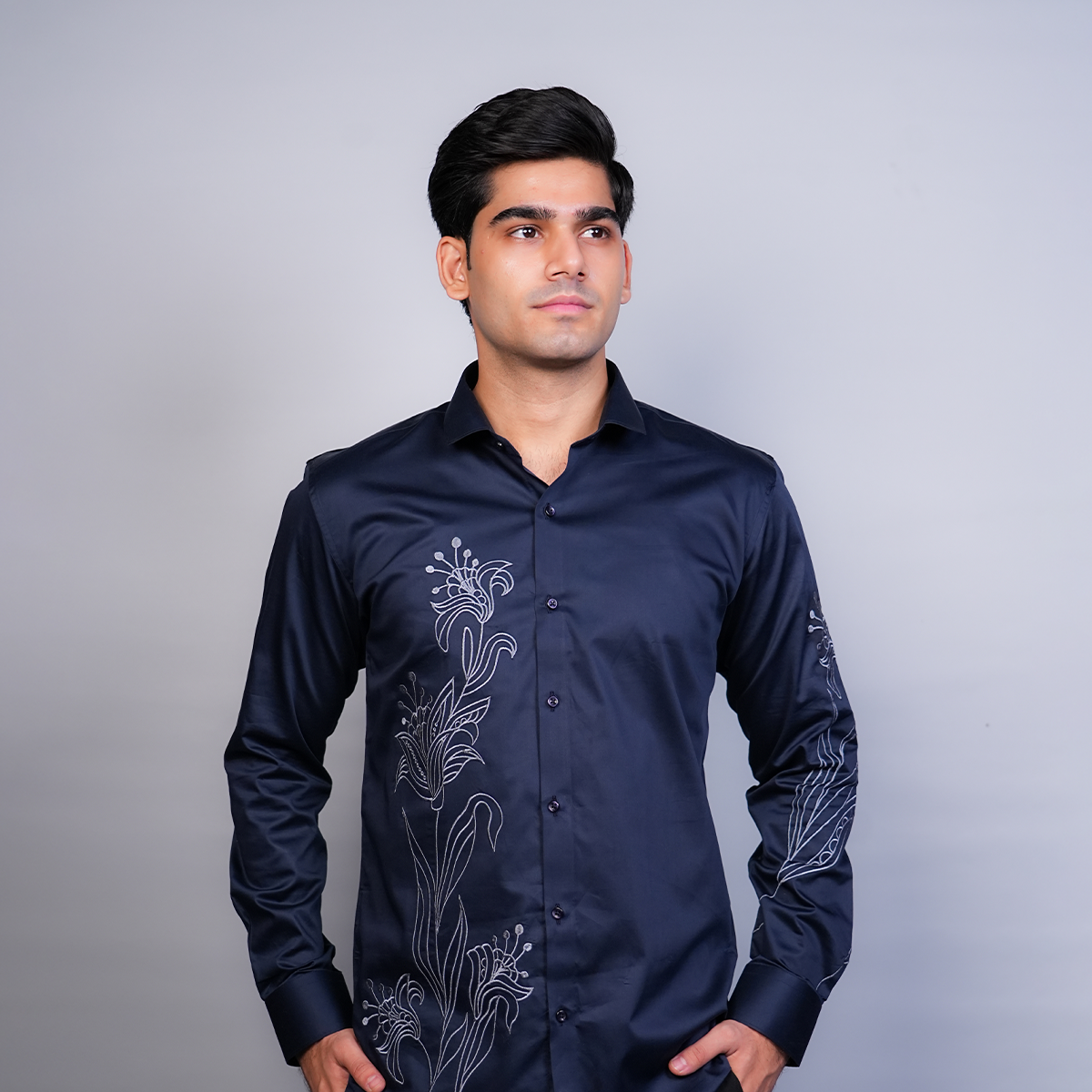 Navy Blue Lily Bouquet Shirt