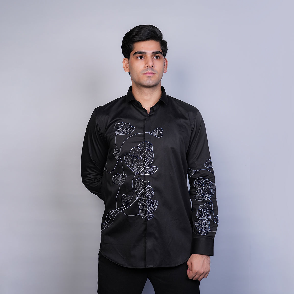 Jet Black Floral Flow Shirt