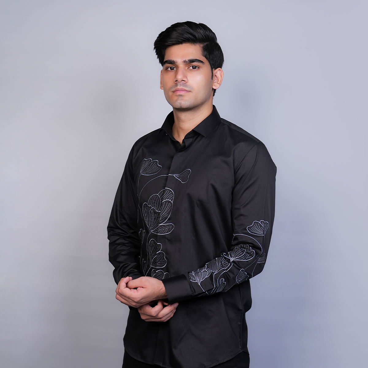 Jet Black Floral Flow Shirt