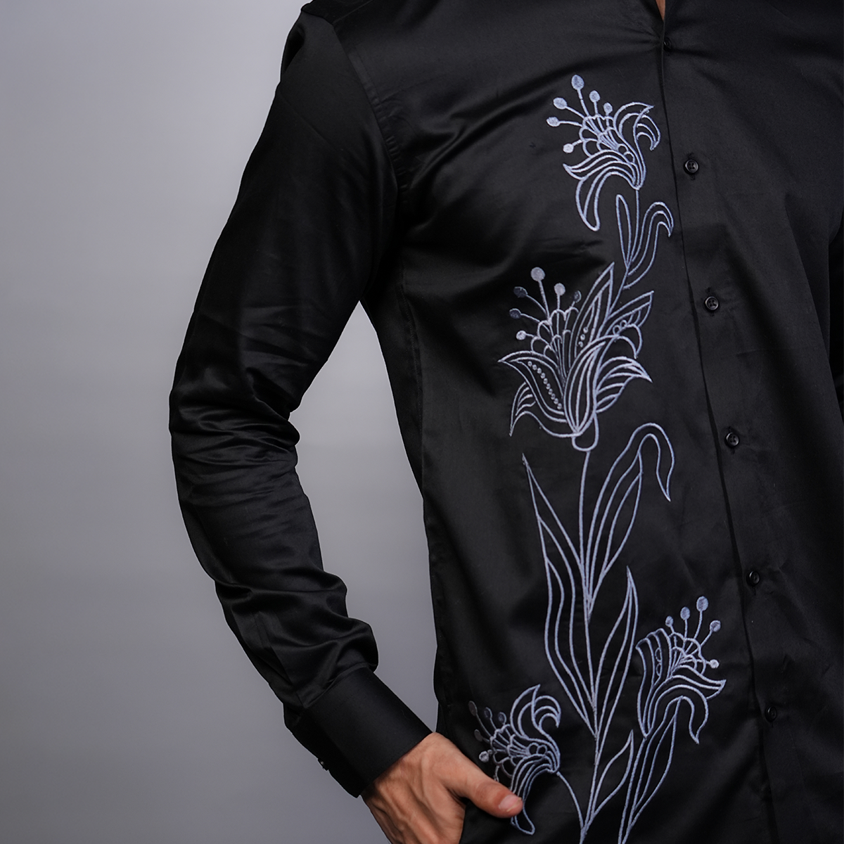 Jet Black Lily Bouquet Shirt