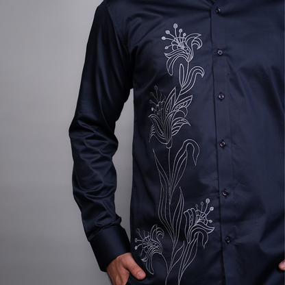 Navy Blue Lily Bouquet Shirt
