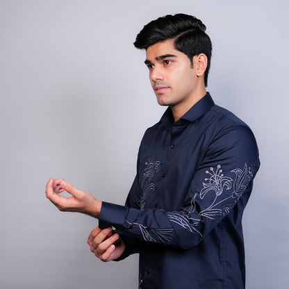 Navy Blue Lily Bouquet Shirt
