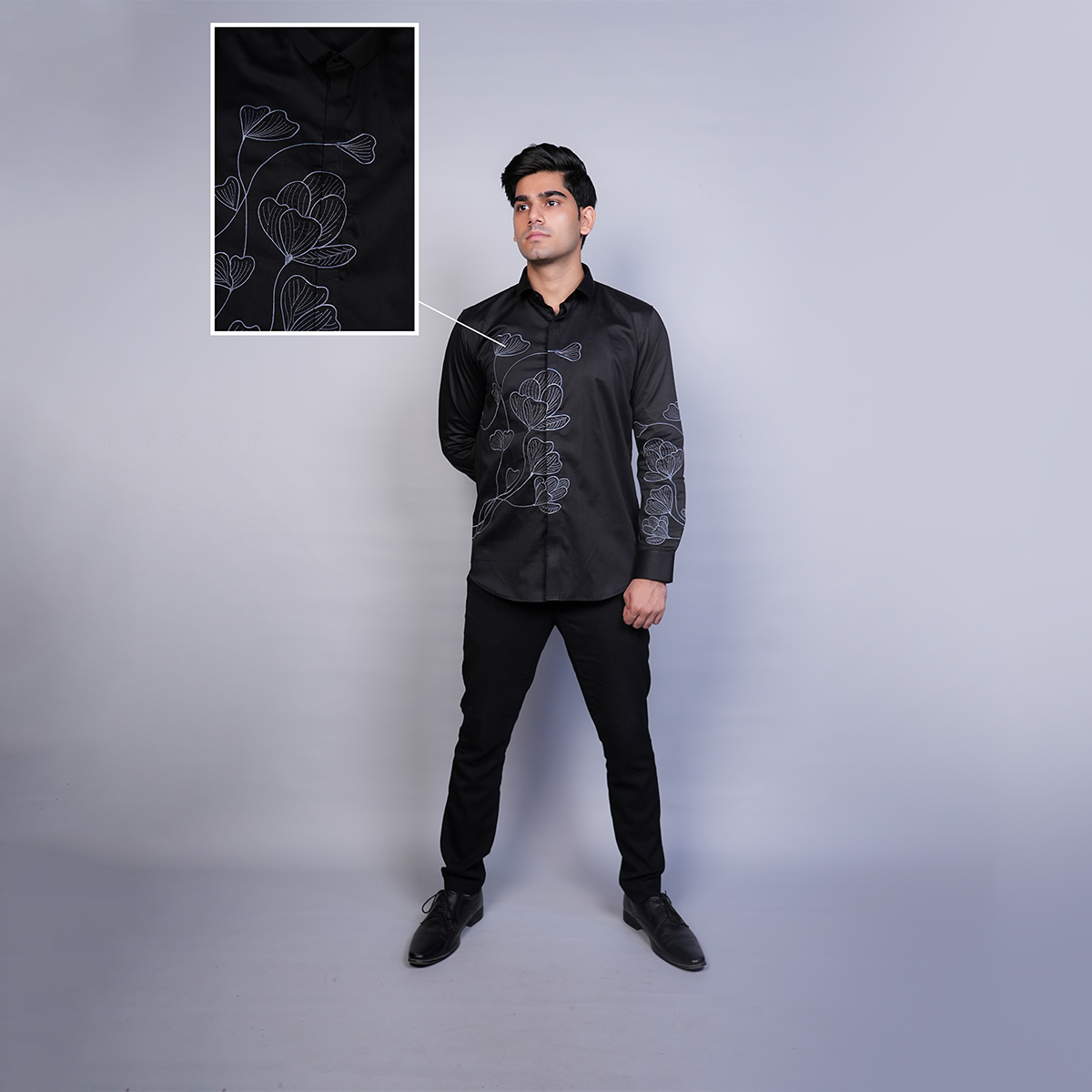 Jet Black Floral Flow Shirt