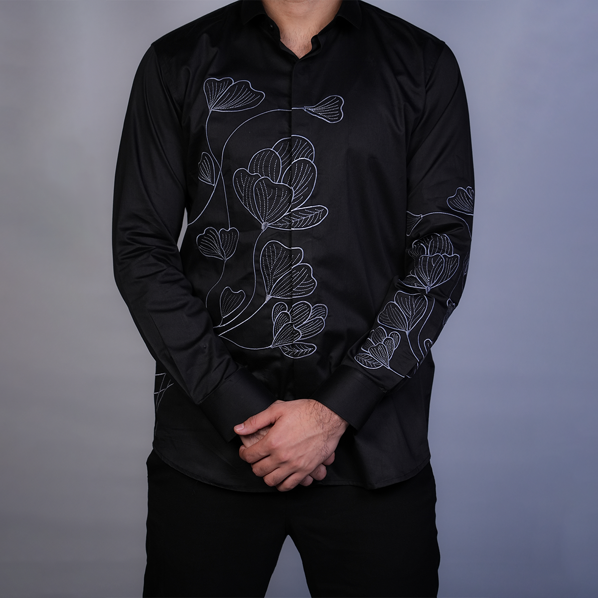 Jet Black Floral Flow Shirt