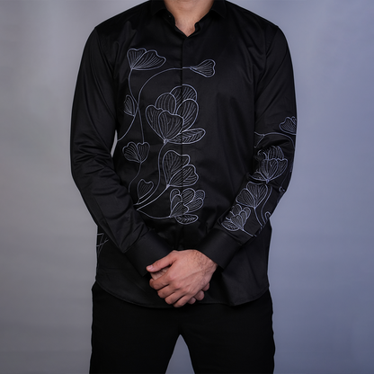 Jet Black Floral Flow Shirt