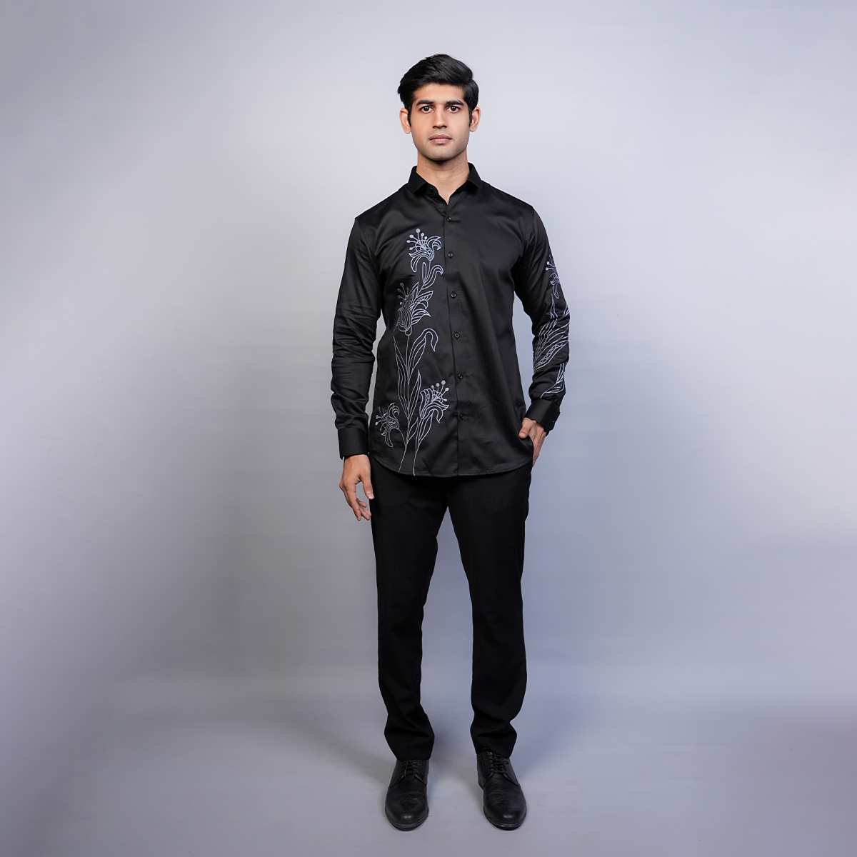 Jet Black Lily Bouquet Shirt