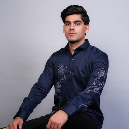 Navy Blue Lily Bouquet Shirt