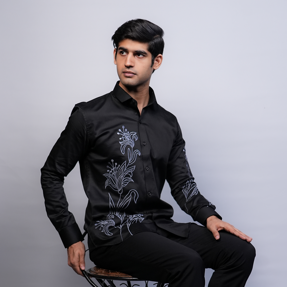 Jet Black Lily Bouquet Shirt