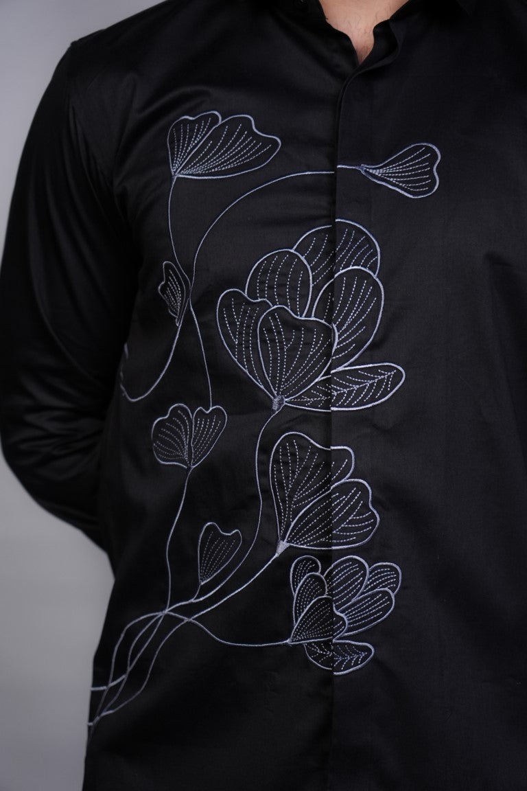 Jet Black Floral Flow Shirt