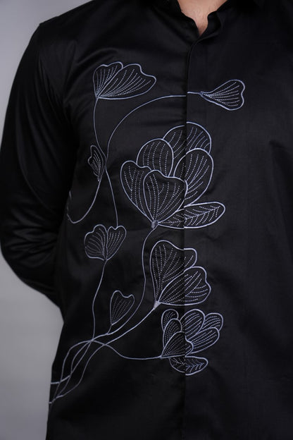 Jet Black Floral Flow Shirt